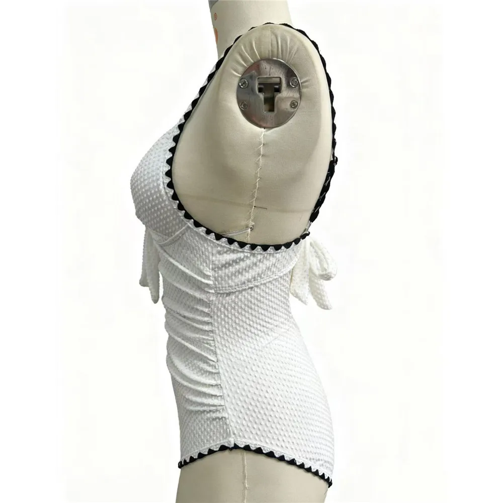 مثير الأبيض عارية الذراعين ملابس السباحة قطعة واحدة ملابس السباحة امرأة 2026 الجبهة معقود سليم الاستحمام الشاطئ السباحة ثوب السباحة ارتداءها #3