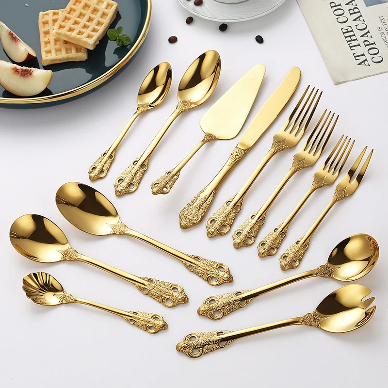 1Pcs Vintage Styles Western Tableware Set Luxury Stainless Steel Spoon Fork For Family Candlelight Dinner And Western Restaurant