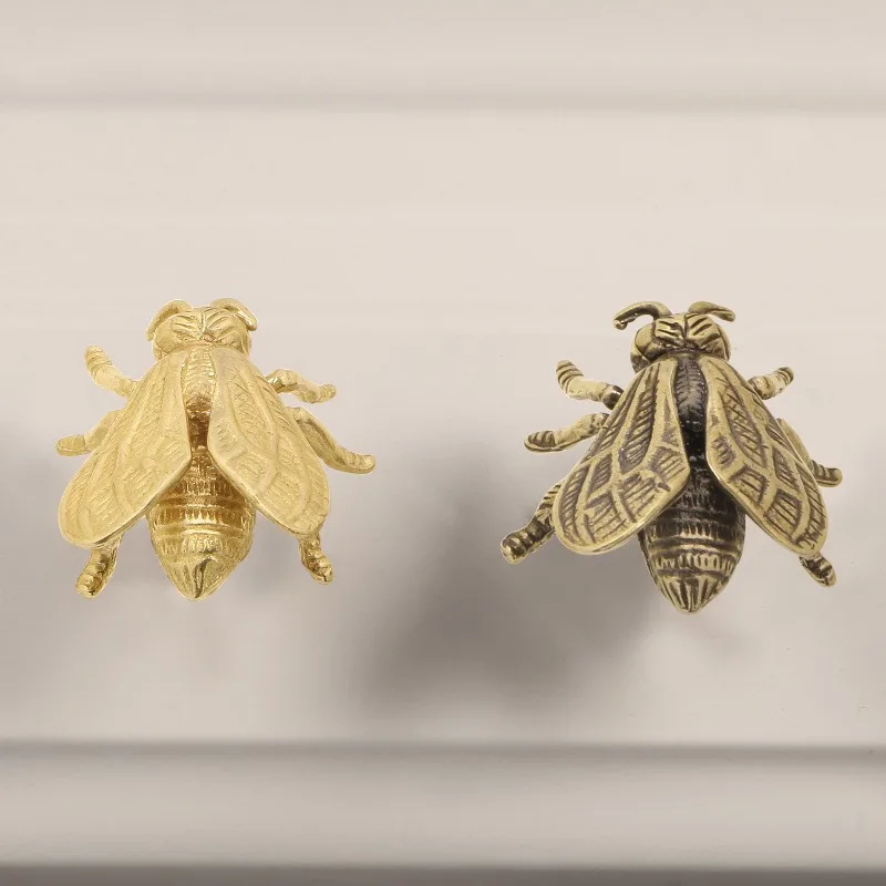 Creative Retro Bee Brass Handle Vintage Single Hole Shoe Cabinet Door Knobs Gold Furniture Hardware Wardrobe Drawer Pull Dresser