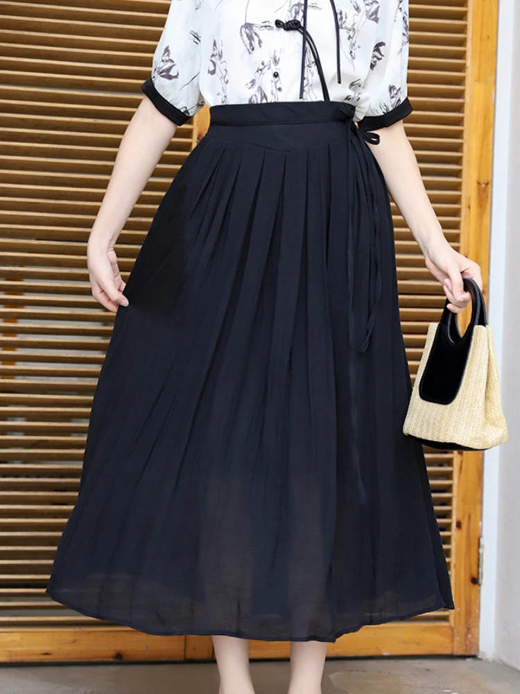 

Women Casual Cotton Linen Long Skirts Fashion Solid Color Office Lady High Waist Skirt Chic Loose Cotton Lace-up Skirt Female