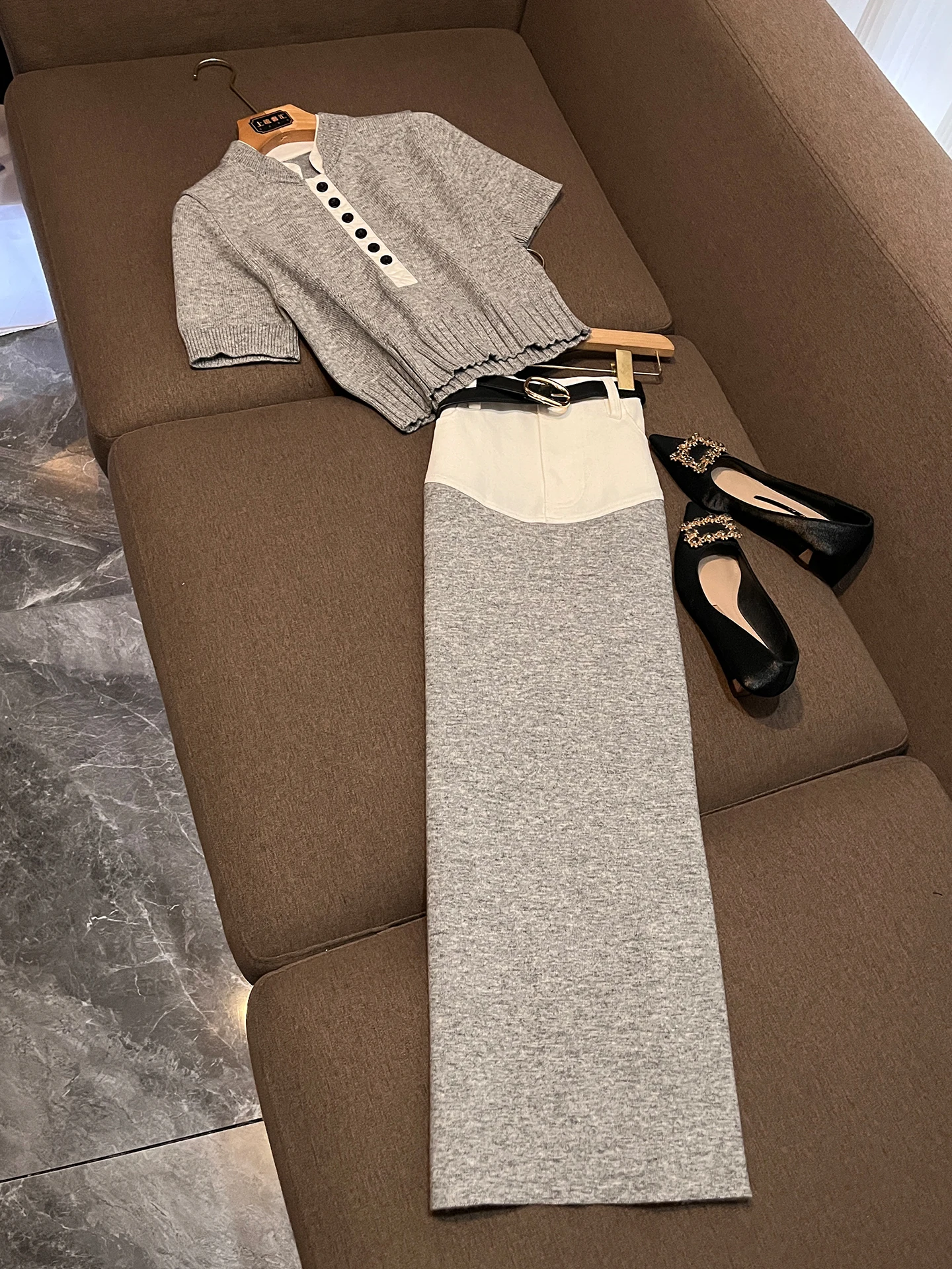 

Spring 2026 Women's Knitted Slim Fit ort Sve Set High Waist f Skirt Faionable Color Blo Princ Sle Polyester ...