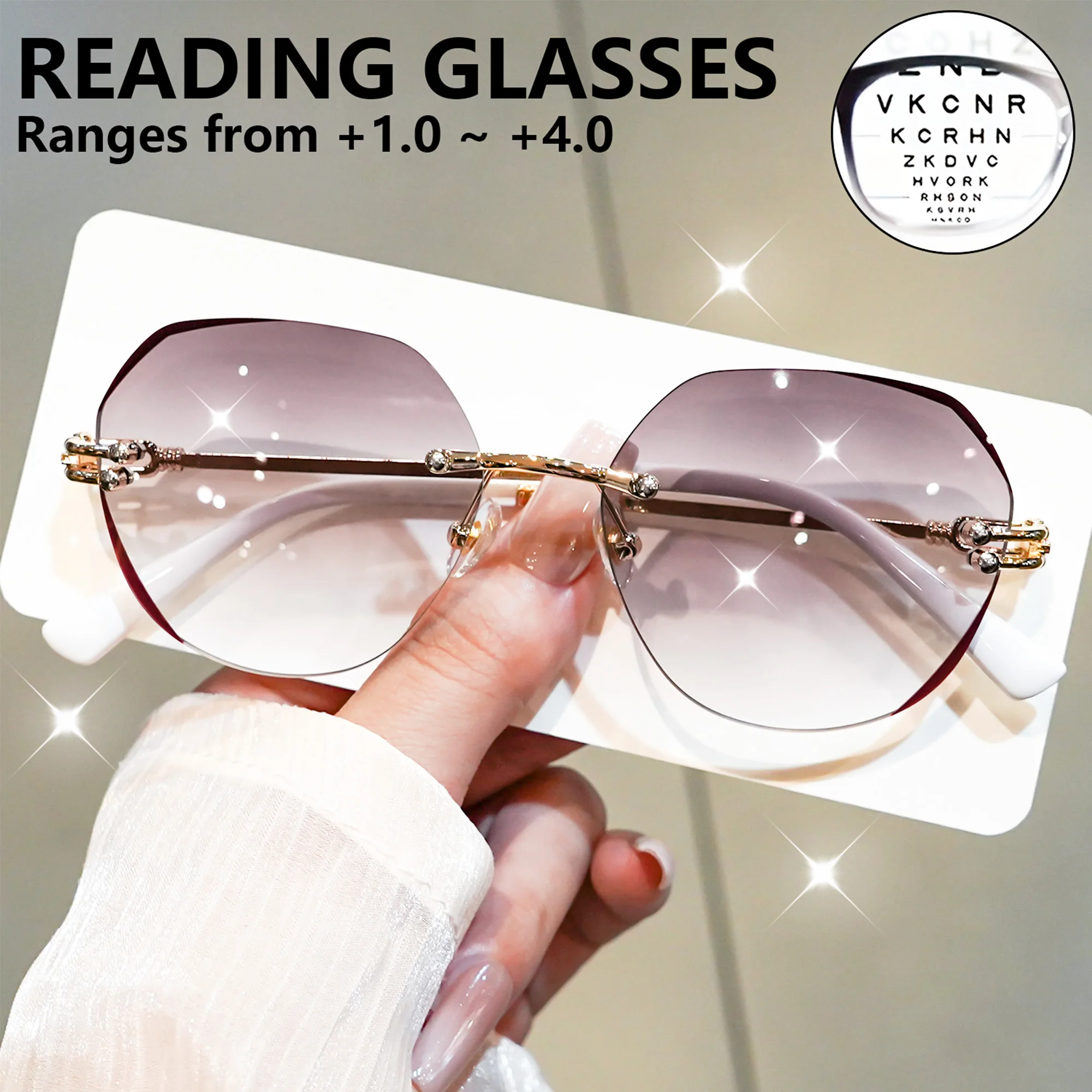 

New Fashionable Reading Glasses，Square Frame Elegant Frameless Simple Exquisite Personality Suitable for Office Wear Use