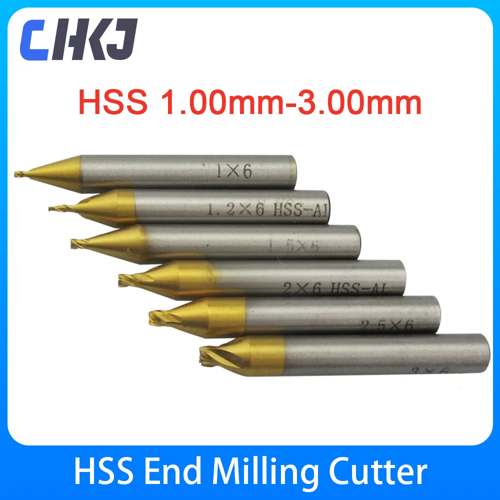 CHKJ 1.0mm-3.0mm Titanium Coated HSS End Milling Cutter for Key Cutting Machine Engraving Edge Cutter CNC Router Bits End Mill