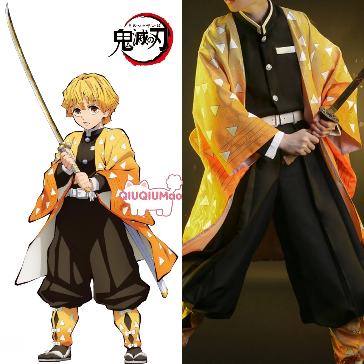 

Popular Demon Slayer Kimetsu No Yaiba Anime Agatsuma Zenitsu Cosplay Costumes for Women Men Kisatsutai Wig Uniform Outfit