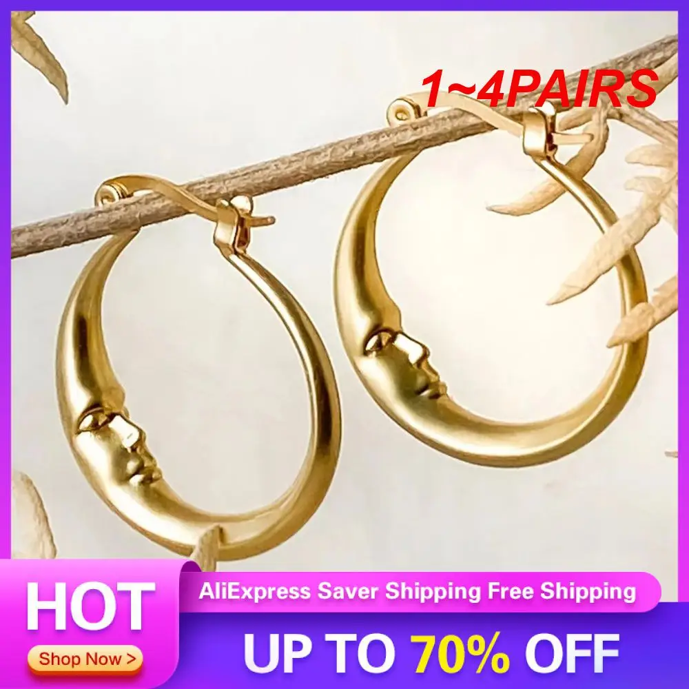 1~4PAIRS Women's Earrings Bright Color Lazy Exquisite Gold Ladies Ring Earrings Vintage Metal Earrings Gifts Trend Oval Earrings