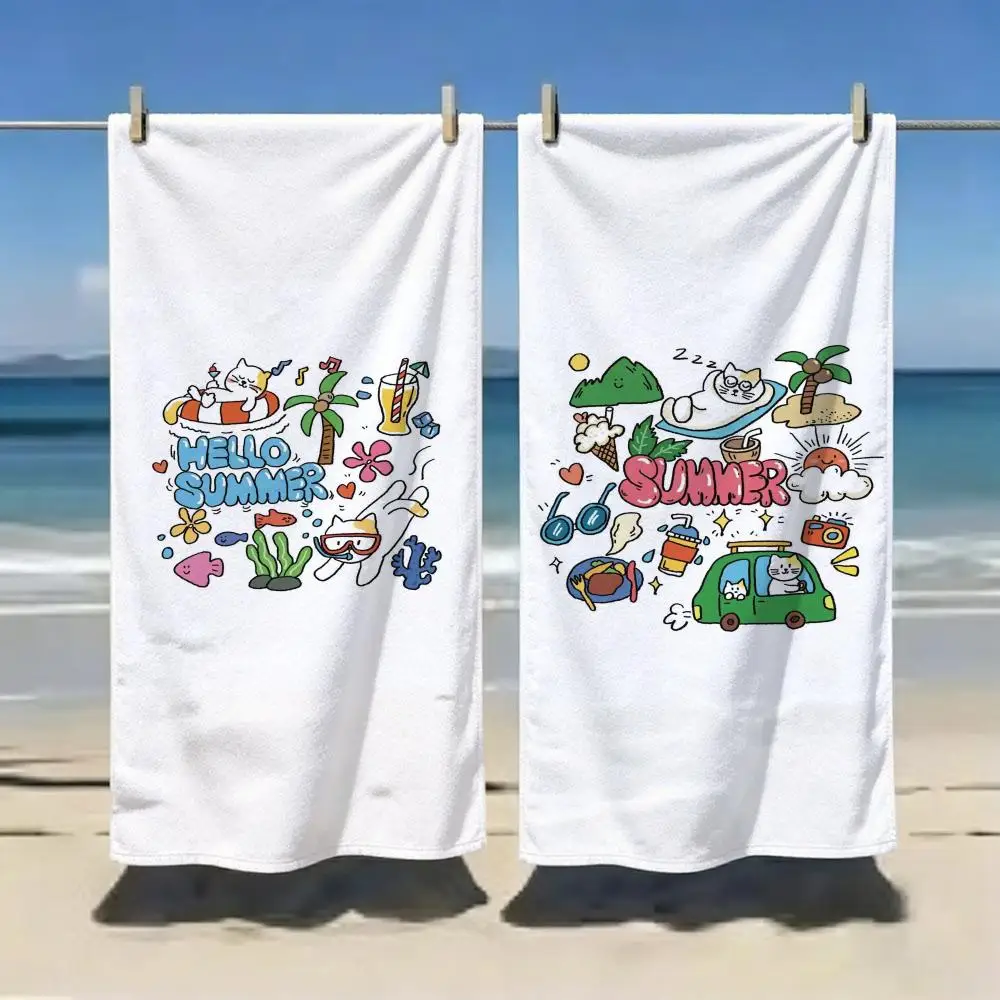 Minimal Cute Doodle Cat Summer Holiday Towel Microfiber soft Beach Towel for Travel Fitness Sauna Bathing Camping