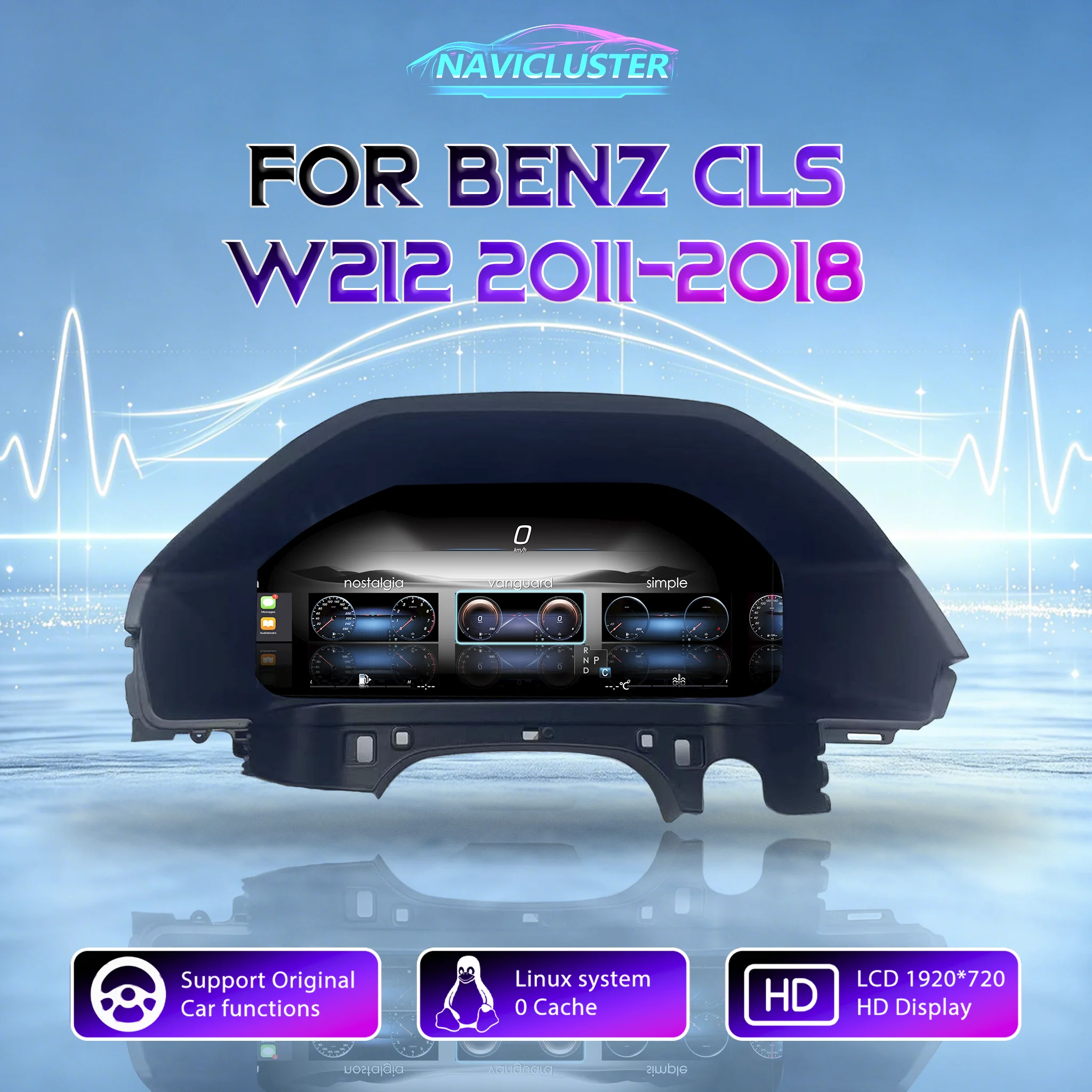 LCD HD-Bildschirm 1920*720 Virtuelles Instrumentenpanel Cockpit Tachometer Linux 12,3'' Für Benz E-KLASSE W212 2010 11 2 3 4 5 Jahre Auto Digitales Armaturenbrett