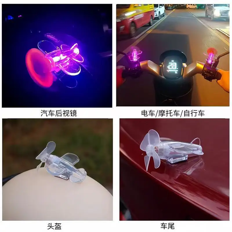 Motorcycle Small Aircraft Decorative Accessories Creative Wind Rotating Light-emitting Mini Interior Motorbike Body Decoration