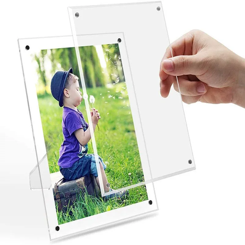 Cadre Photo acrylique Double face Transparent, 1 pièce, support magnétique pour bureau