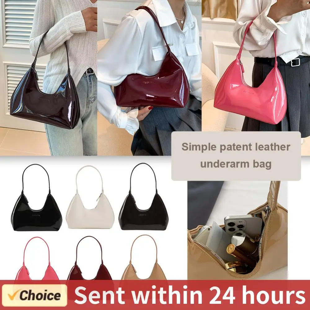 

Women's Patent Leather Small Shoulder Bag Vintage Wine Red Handbag Luxury Brand Chic Hobo Bag High Quality Fashion Armpit Purses