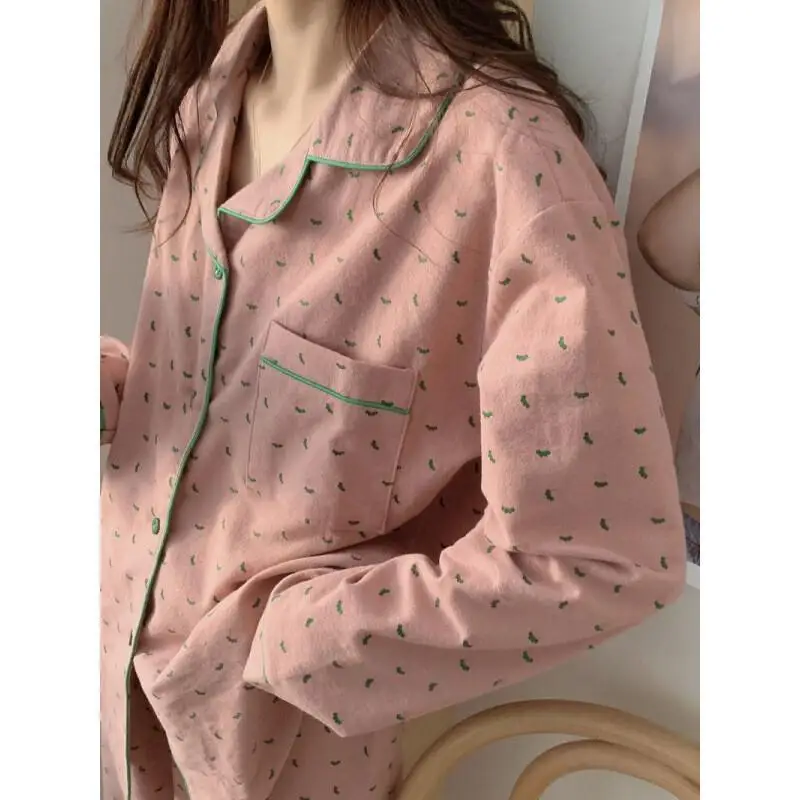 

kawaii Korean version Instagram cute little fresh floral pajamas women autumn and winter long sleeved pants spring home suit set