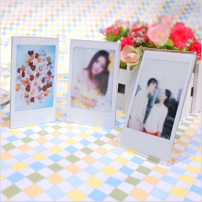 Acrylic Mini Photo Frame Holder Standing Rack Clear Photos Frames Shelf for Home Bedroom Dormitory Office Desktop Decoration