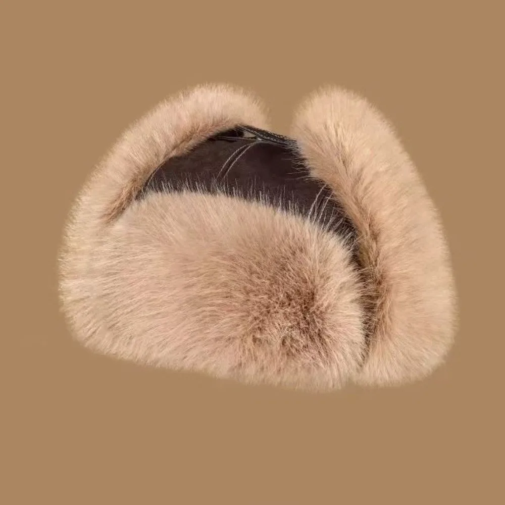 Faux Leather Winter Warm Hat Thick Material Ear Flap Design Faux Leather Ear Flap Hat Faux Fur Lined Windproof Construction