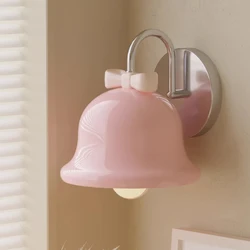 Cute Princess Room Bedside Wall Lamps White Bow Bell Lamp Modern art Romantic Warm Children's Room Girl Bedroom Wall Lights LED