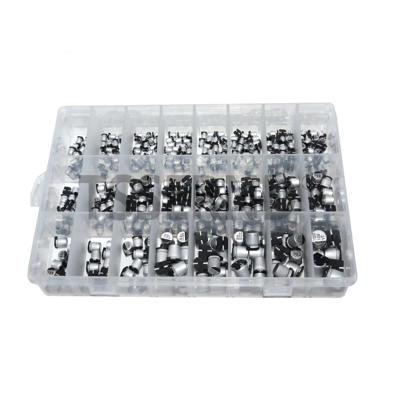 400Pcs 24Value 1UF~1000UF 6.3V-50V SMD Aluminum Electrolytic Capacitors Assortment Kit + Box