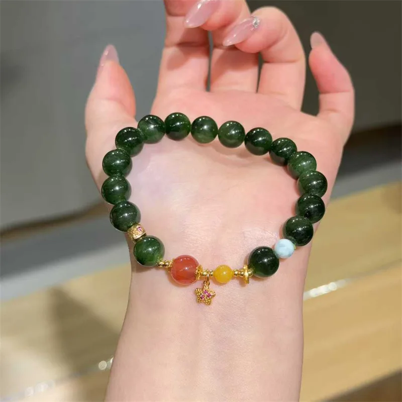 Exquisite Hetian Jade Round Bead Single-Loop Women, Style Fashionable Versatile Bracelet
