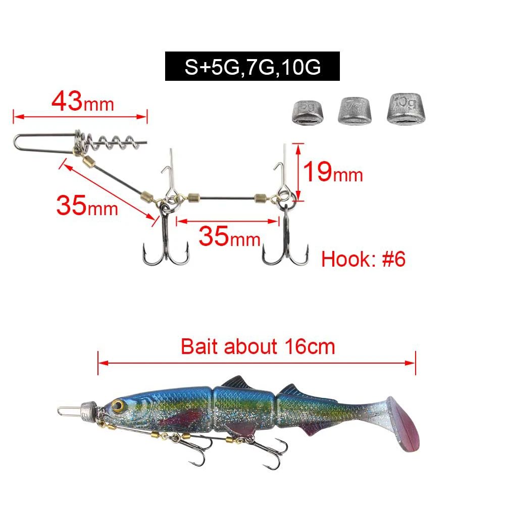 Spinpoler Stinger Fishing Rig Hook Pin Screw Connector Set With Weight For Pike Bass Perch Soft Bait Barbed Sharp Treble Hooks