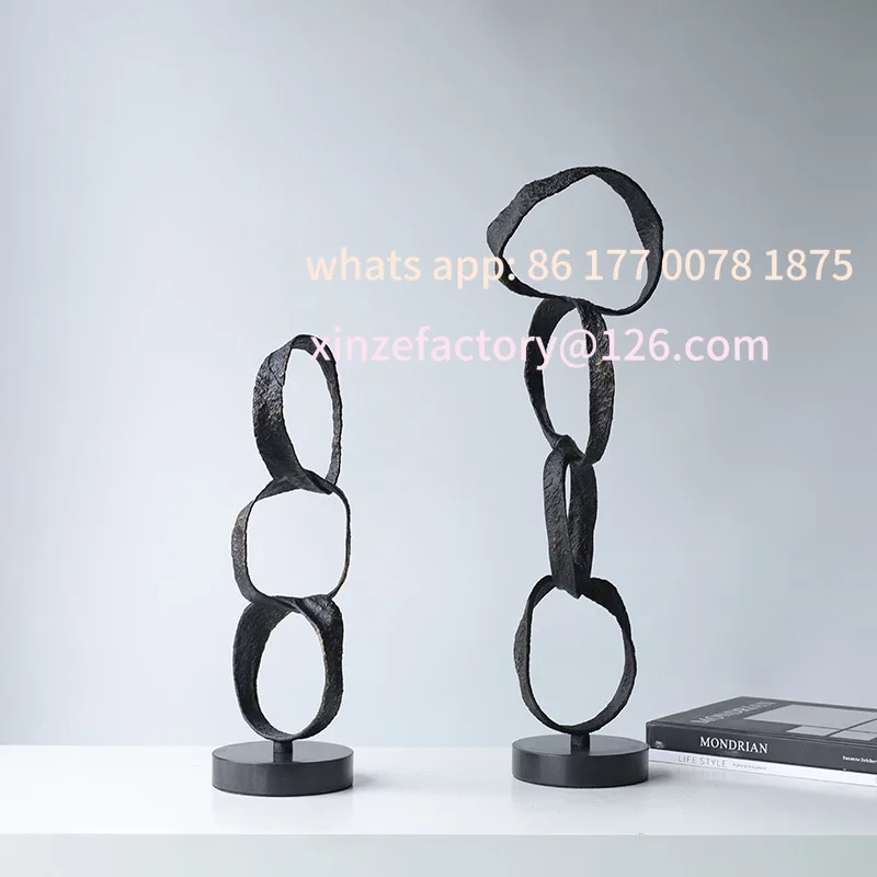 

Customizable Abstract Metal Geometric Circle Ornament Silver Hoop Irregular Sculpture Decorative Figurines Home Decoration