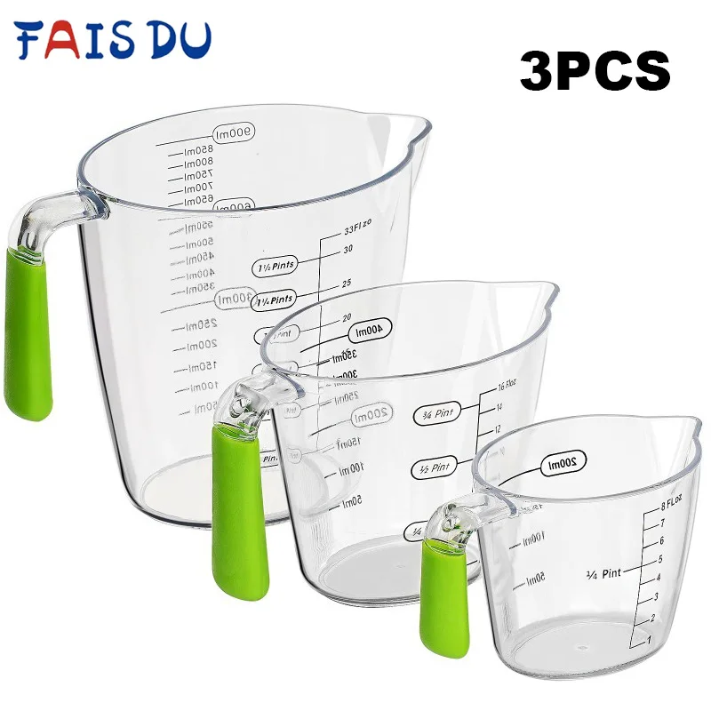 Stackable Clear Measuring Cup With Handle 3PCS Plastic Measuring Cups Set Scale Measure Mugs 3sizes Device Kitchen Tools