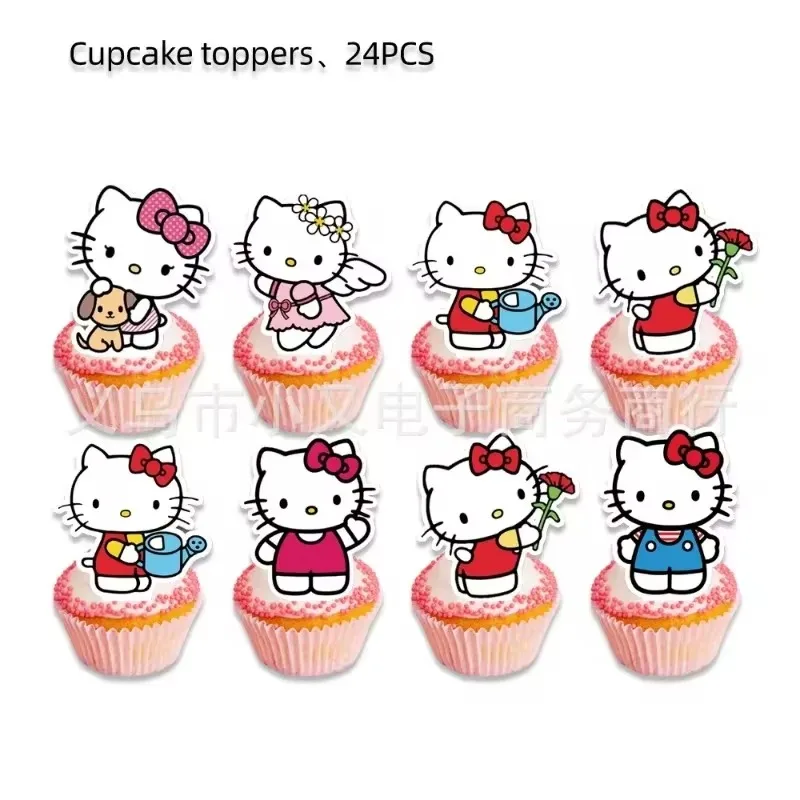 Kitty Disposable Anime Figure Party Sanrio Happy Birthday Hello Kitty Tableware Plate Napkins Toy Girl Baby Shower Kids Gift