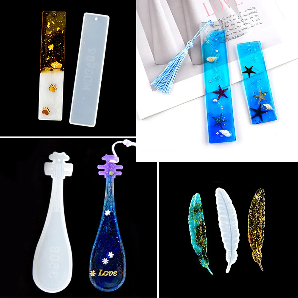 1PC Pick Rectangle Feather Instrument Shape Silicone Bookmark Resin Mold For Making Epoxy Resin Jewelry DIY Crafts Transparent