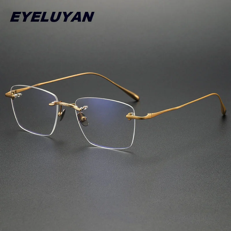 

Eyeluyan 146mm Wide Face Eyewear High-quality Pure Titanium Rimless Glasses Men Square Prescription Eyeglasses Frames 80954