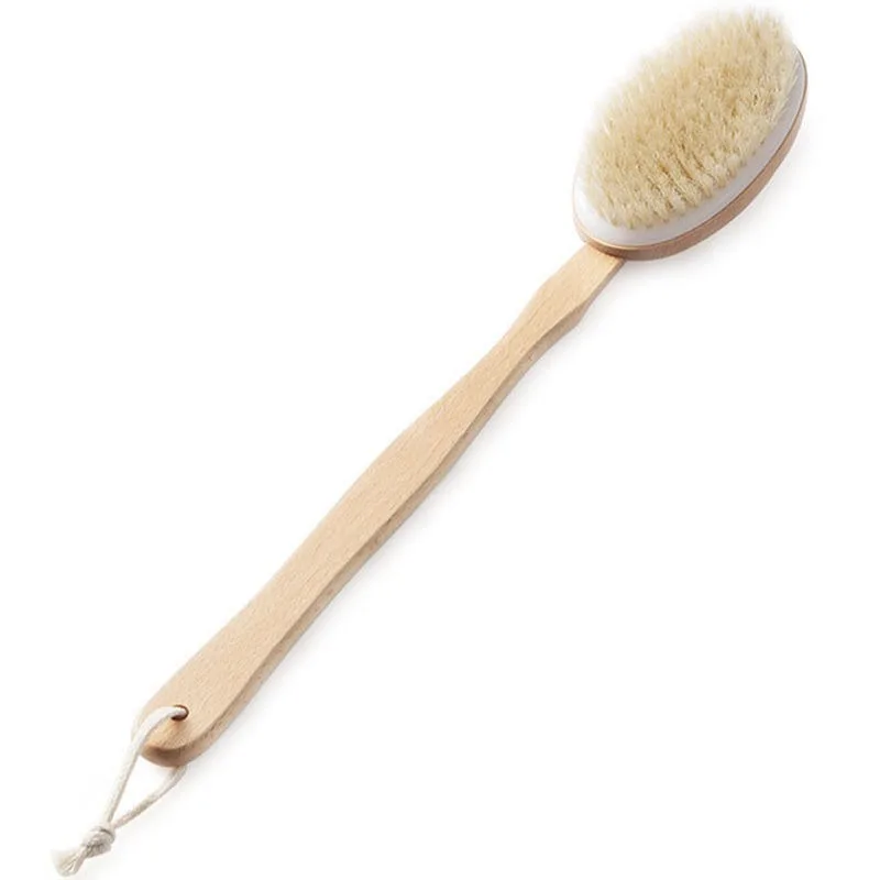 Soft Bath Back Massage Brushes Long Wooden Handle Bristle Brush Wet Dry Skin Body Exfoliating Scrubbers Natural SPA Shower Tools