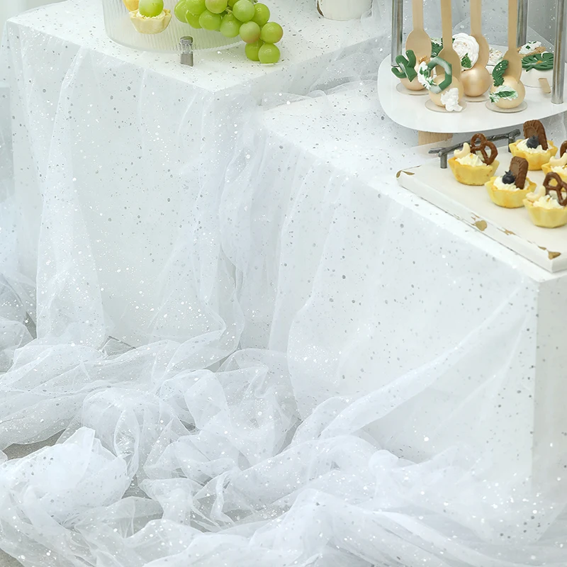 Silver Gauze Small Fresh White All-matching Tablecloth Suitable for Dessert Table Atmosphere Background Cloth