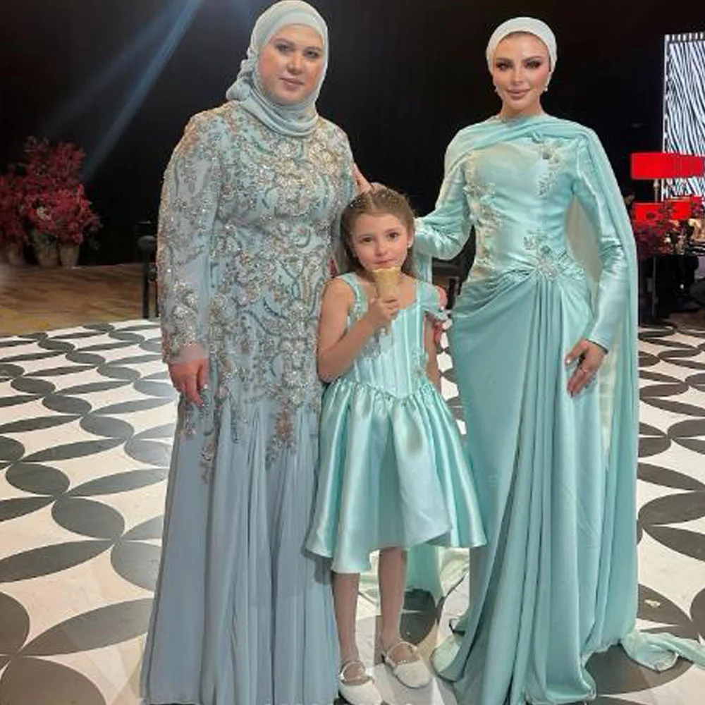 فستان Abiye أنيق مخصص مع شال ثنيات حورية البحر فساتين سهرة موسلين مع كيب ثلاثية الأبعاد زهرة ثوب رسمي إسلامي