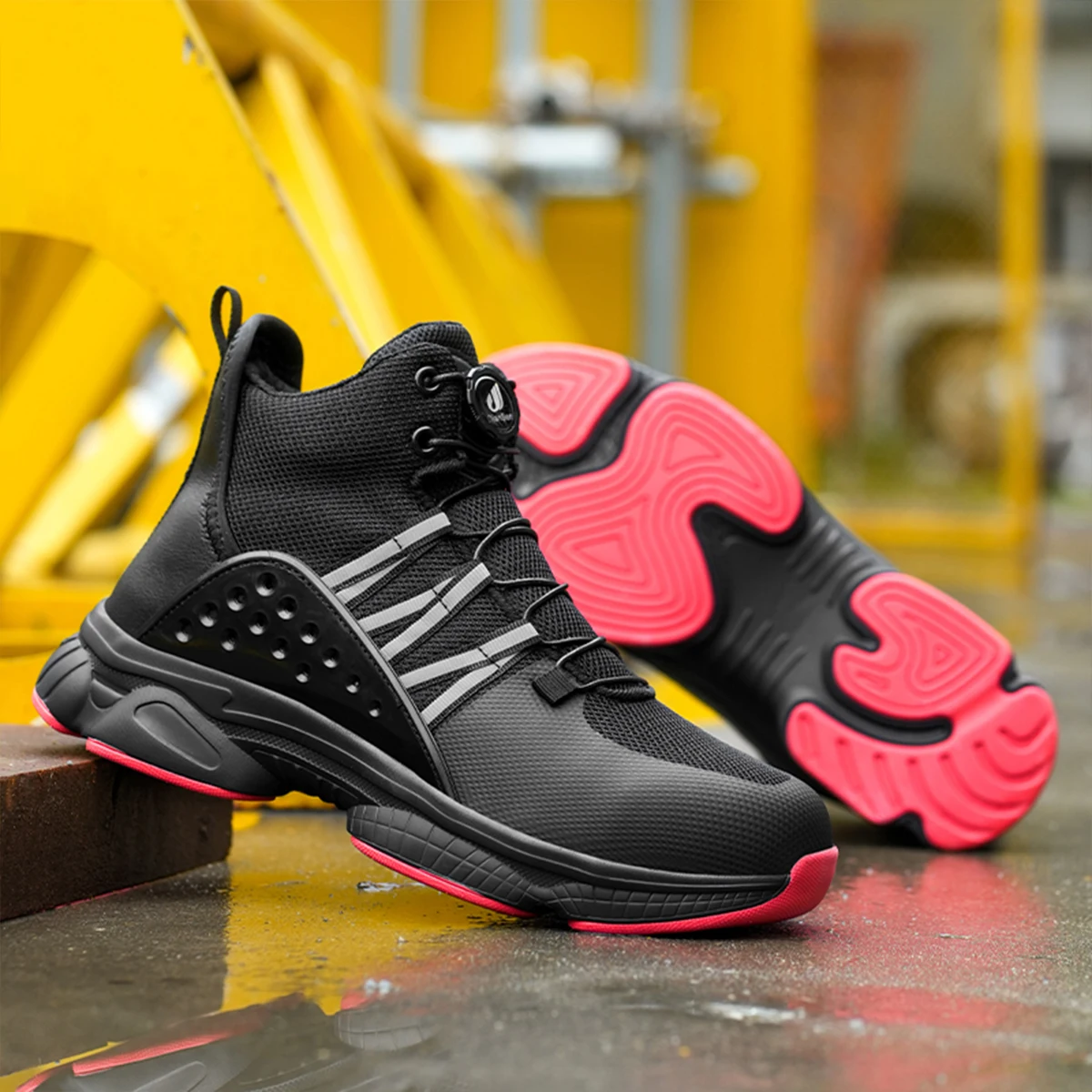New Men Rotary Buckle Safety Work Shoes Fashion Lightweight Comfort Sneakers Anti-puncture Shoes Steel Toe Shoes Climbing