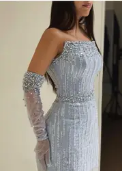 Meetlove Customized Luxury Beads Long Evening Dresses Women Sequined Sleeveless Straight Prom Party Gala Special Events
