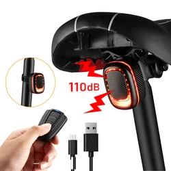 Bicycle Alarm Taillight Anti Theft Bike Light Smart Auto Brake Sensing Remote Control USB Charging Waterproof Lamp