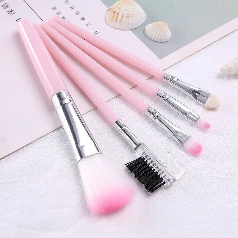 Clearance 5 ชิ้น Make Up ชุดแปรงแต่งหน้าแต่งหน้าสีชมพูเด็ก Make Up Blush ชุดแปรงแต่งหน้าอายแชโดว์ Lip Eyebrow Eyelashes Kit