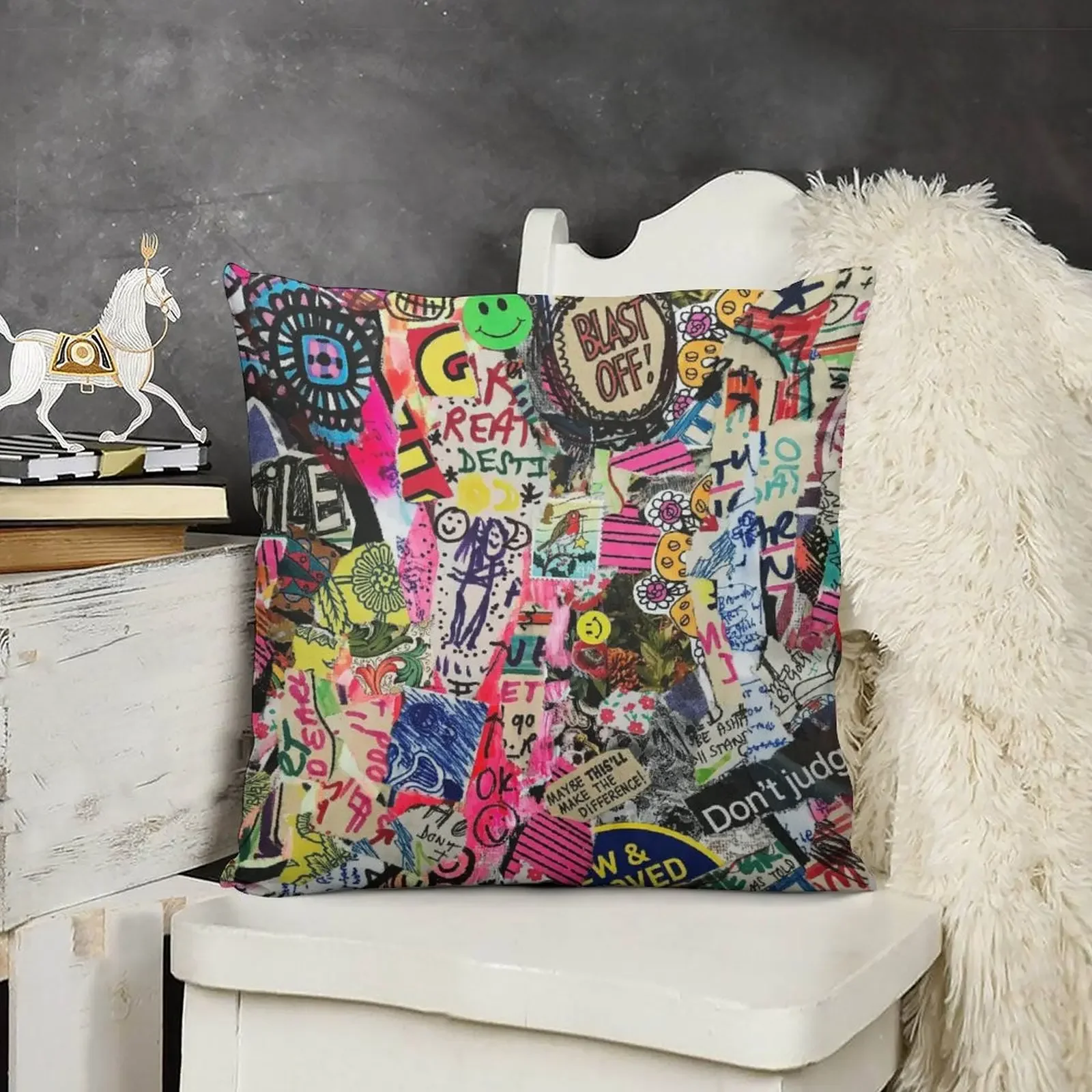 Blast Off! Graffiti Art Collage Throw Pillow Pillow Case Christmas christmas pillow case