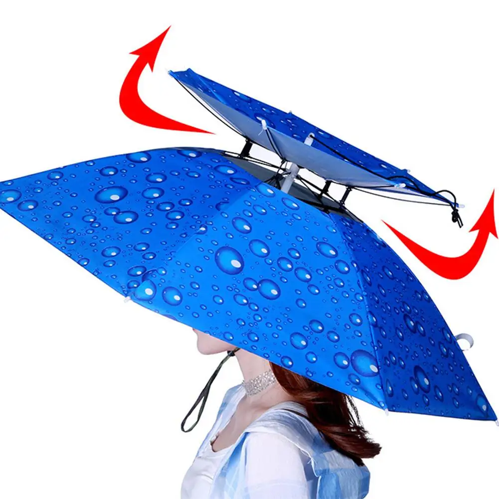 

Portable Rain Umbrella Hat Foldable Outdoor Pesca Sun Shade Waterproof Camping Fishing Headwear Cap Beach Head Hats