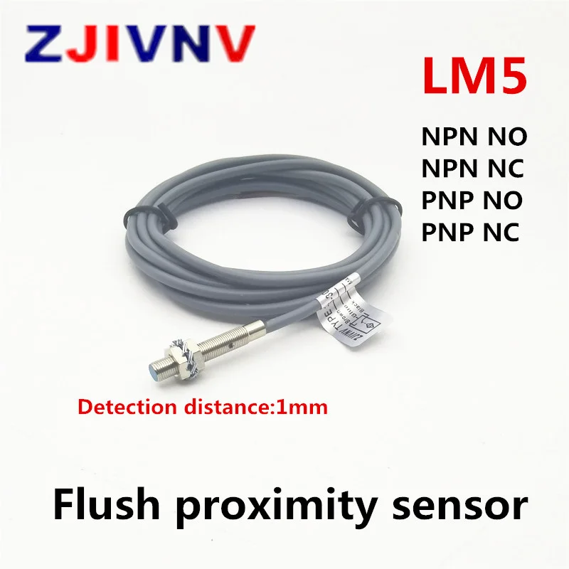 M5 Inductive Flush Proximity Switch Sensor NPN/PNP NO/NC 3 Wires 100mA Detection Distance 1mm for Product Count LM5-3001