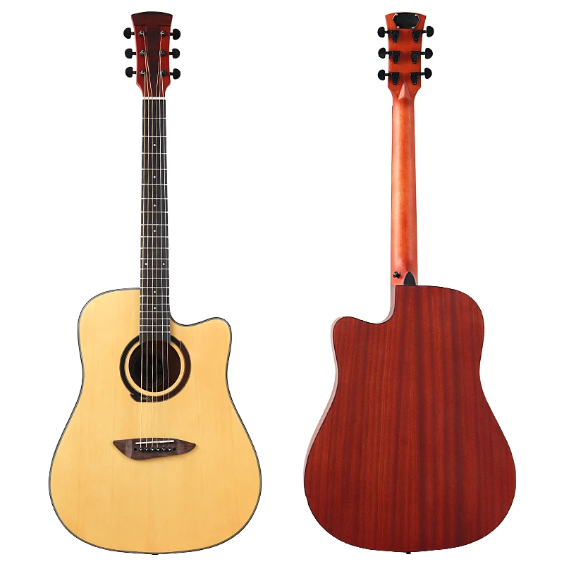 Acoustic Guitar 41 Inch 6 String Natural Color Folk Guitar Spruce Top Matte Finish Cutaway Design Guitarra