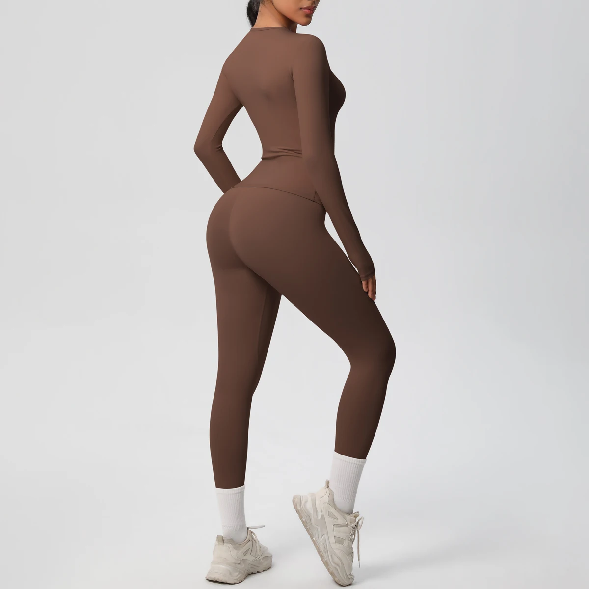 2-teiliges Sportbekleidungs-Yoga-Set, Fitnessstudio-Kleidung, Yoga-Anzüge für Damen, Fitness-Set, Trainingsanzüge, Sport, Langarm, bauchfreies Top, Gym-Leggings – Detail 7