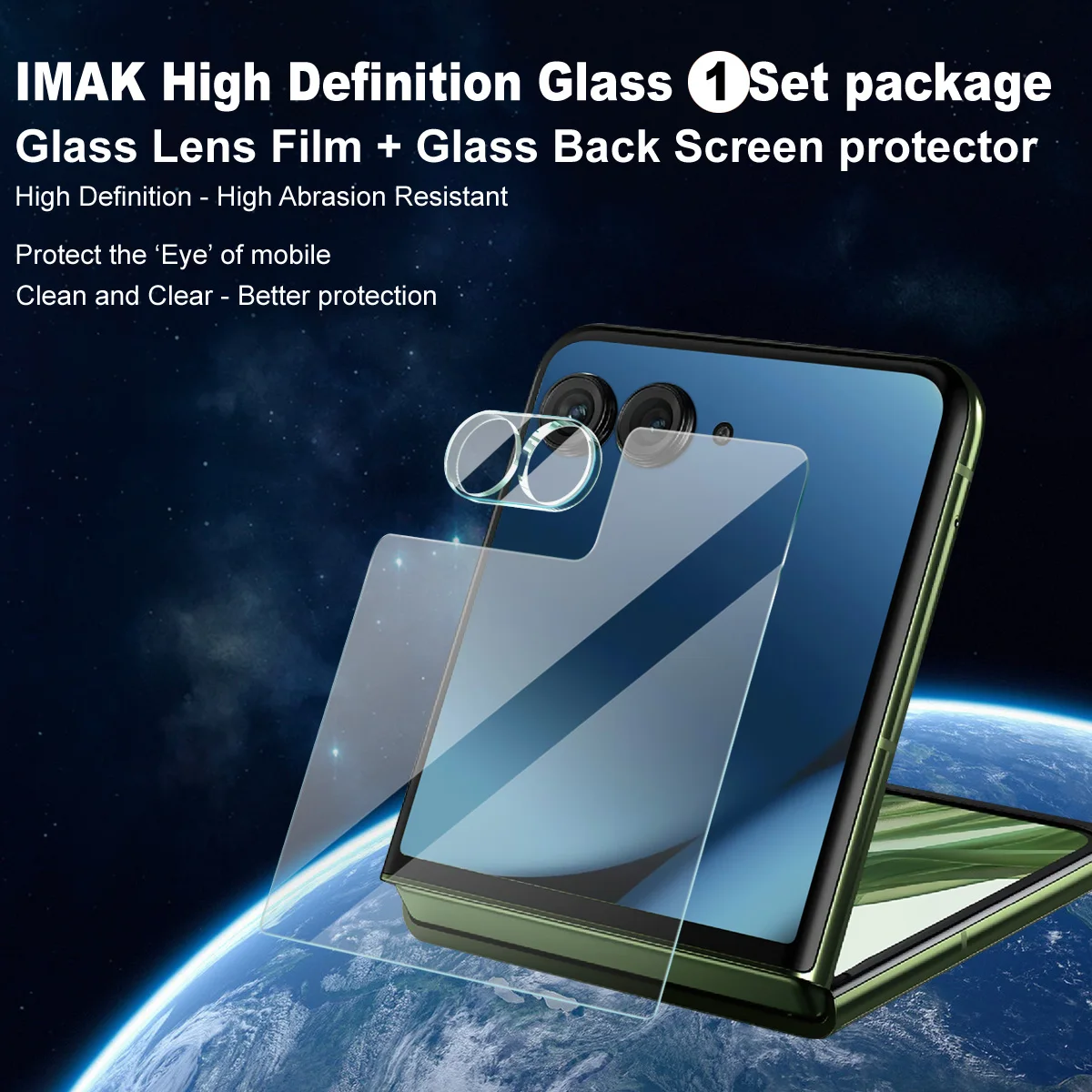 لعدسة Moto Razr 60 Ultra Glass IMAK + واقي شاشة زجاجي خلفي