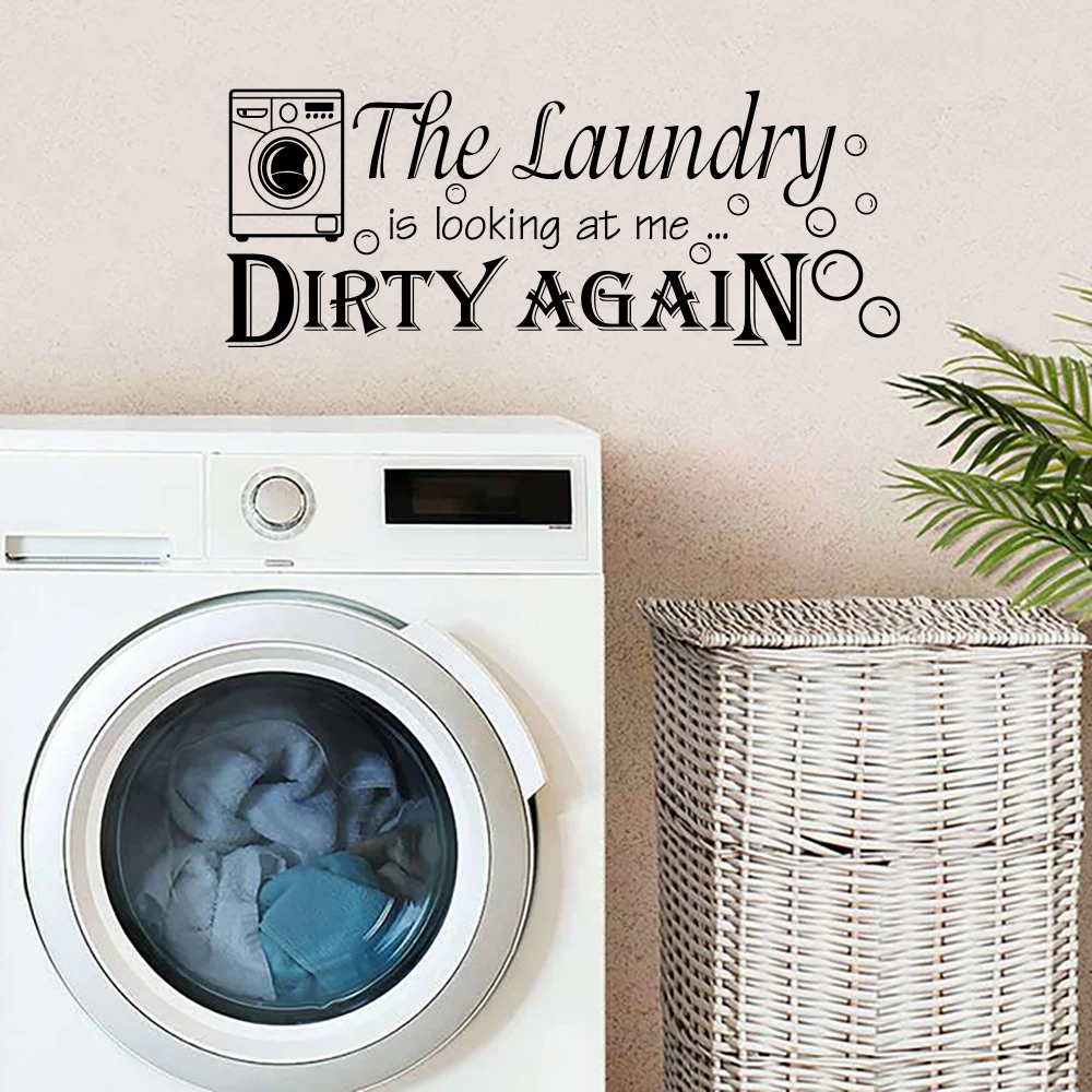 Funny Laundry Room Wall Sticker Wash Dry Fold Repeat  Dirty Again Wall Decals for Laundromat Home Wall Decor
