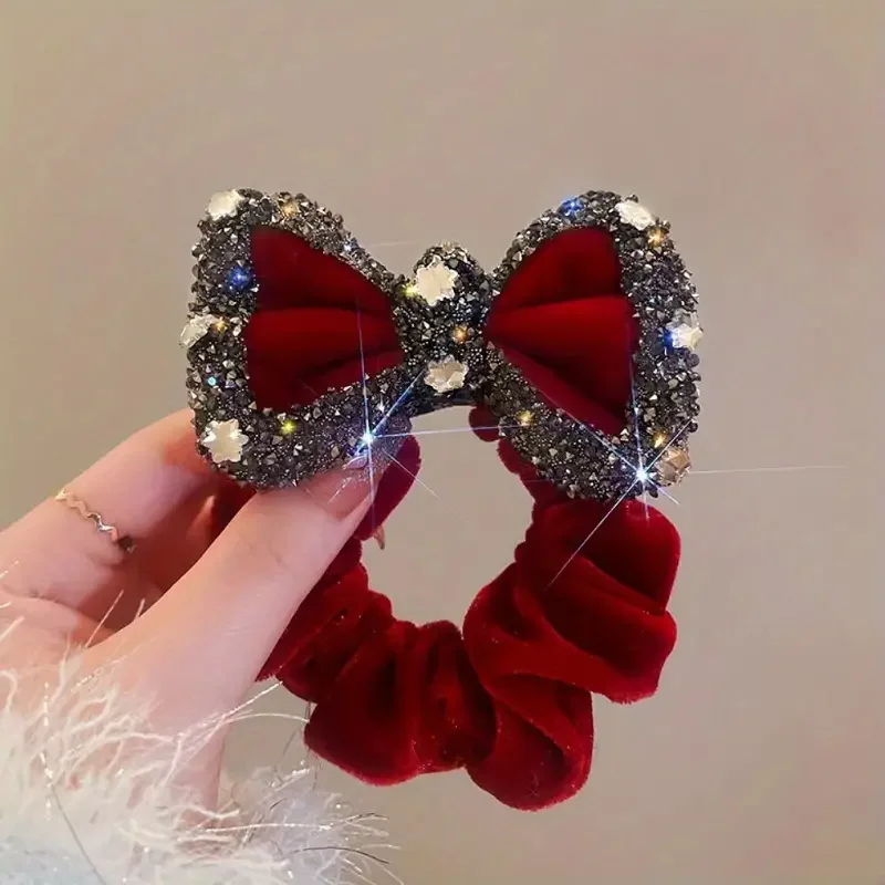 Luxurious velvet bow headband with sparkling inlay - fashionable, soft, suitable for women and girls, elegant atmosphere