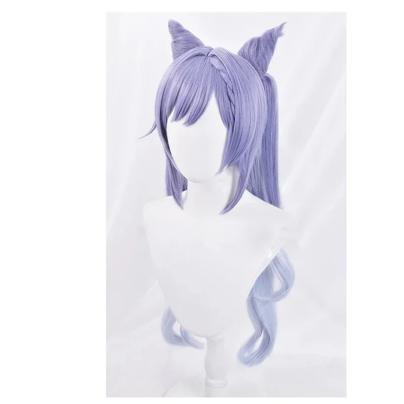 Juego Genshin Impact Keqing pelucas de Cosplay Clip coletas mezclado púrpura azul Cosplay peluca con orejas peluca de pelo sintético resistente al calor