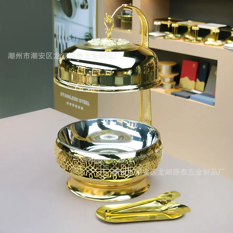 

Stainless steel gold hanging stove luxury hotel insulation stove restaurant buffet hanging stove chafing dish