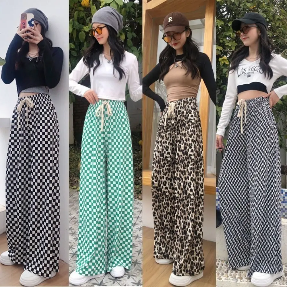 Vintage Plaid Women Pants High Waist Wide Leg Straight Pant Loose Casual Female Trousers Wide Leg Pant Fashion Streetwear