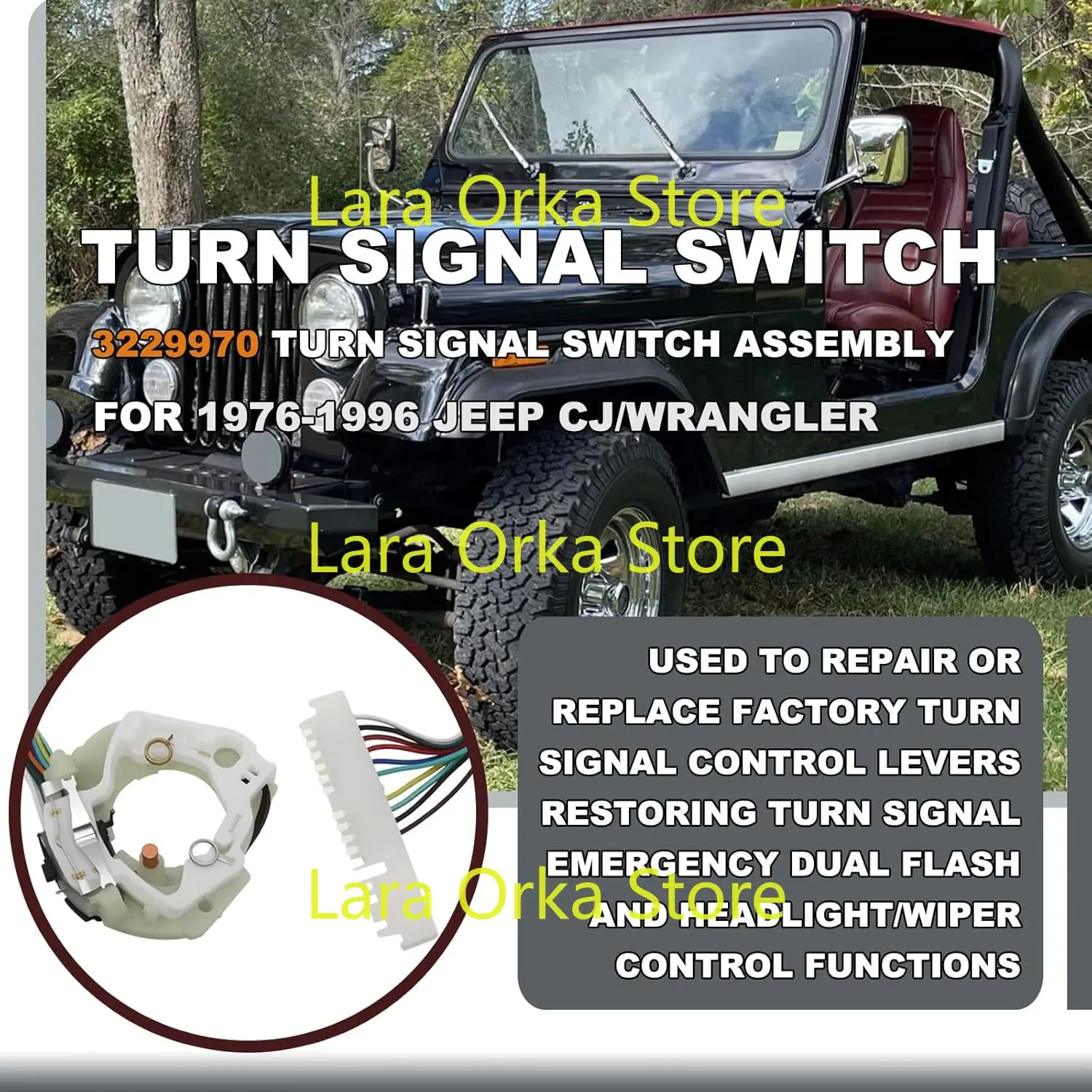 for 3229970 Turn Signal Switch Assembly for 1976-1996 Jeep CJ/Wrangler - Direct Fit (Turn Signal Control Replacement)