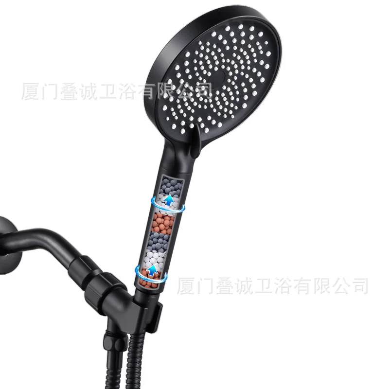 

Ручная насадка для душа с черным фильтром, американский набор, бытовая трехступенчатая регулировка давления воды, импульсная массажная насадка для воды