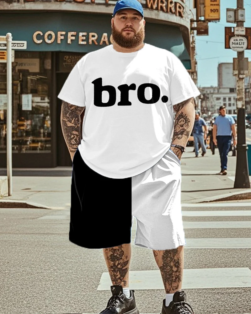 

S-9XL Large Size Men's Suit-BRO. Short-sleeved T-shirt and Shorts Two-piece Suit