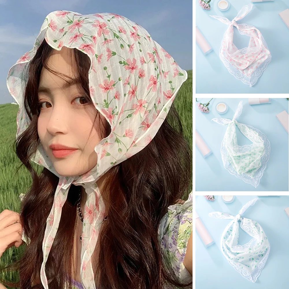 New Girl Lace Pastoral Style Headbands Hair Scarf For Women Floral Butterfly Hairbands Headwrap Fashion Turban Hair Accessories