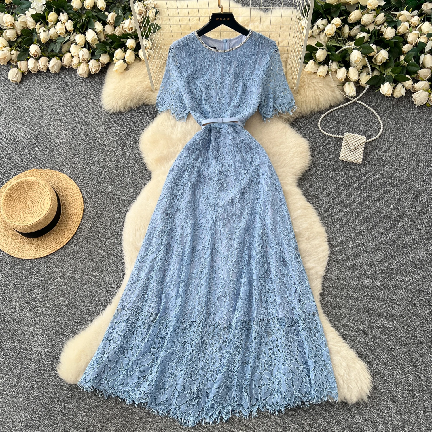 Chic vintage Sexy rhinestone lace slim Elegant Fairy korean fashion Boho Sundress women clothing Long dress