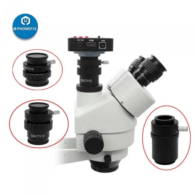 SZMC TV1/2 1/3 CTV Adapter 0.5X 0.35X 1X C-mount Lens Adapter Trinocular Stereo Microscope Accessories For HDMI USB Video Camera